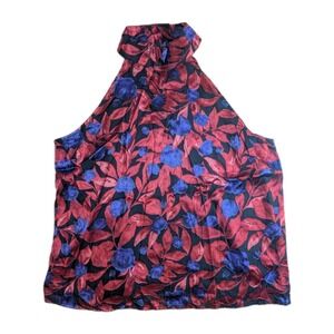 Worthington Women's Floral Halter Neck Blouse Red Purple Black Sleeveless PLarge